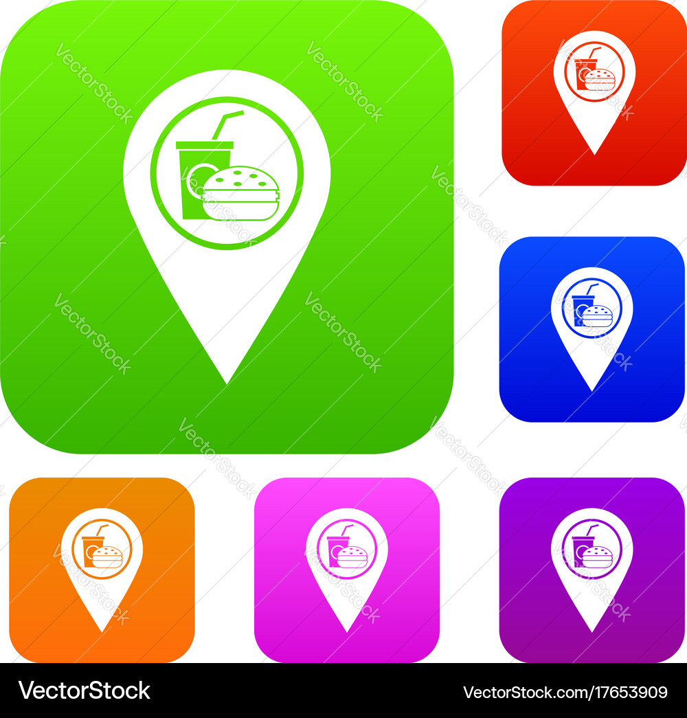 Fast food and restaurant map pointer set color Vector Image