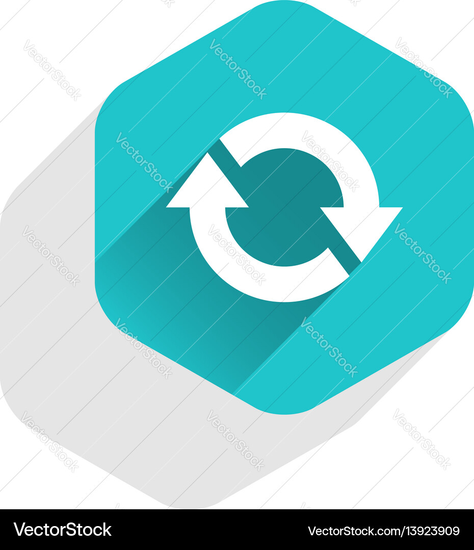 Flat arrow sign refresh icon hexagon button Flat arrow sign refresh icon hexagon button vector image