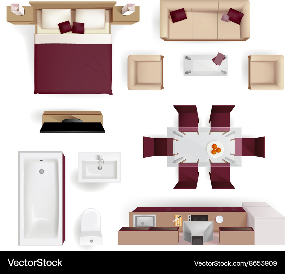 Interior elements top view realistic image Vector Image