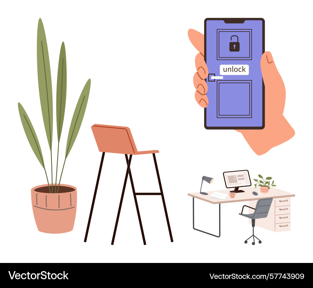 Office workspace with desk elements and phone Office workspace with desk elements and phone vector image