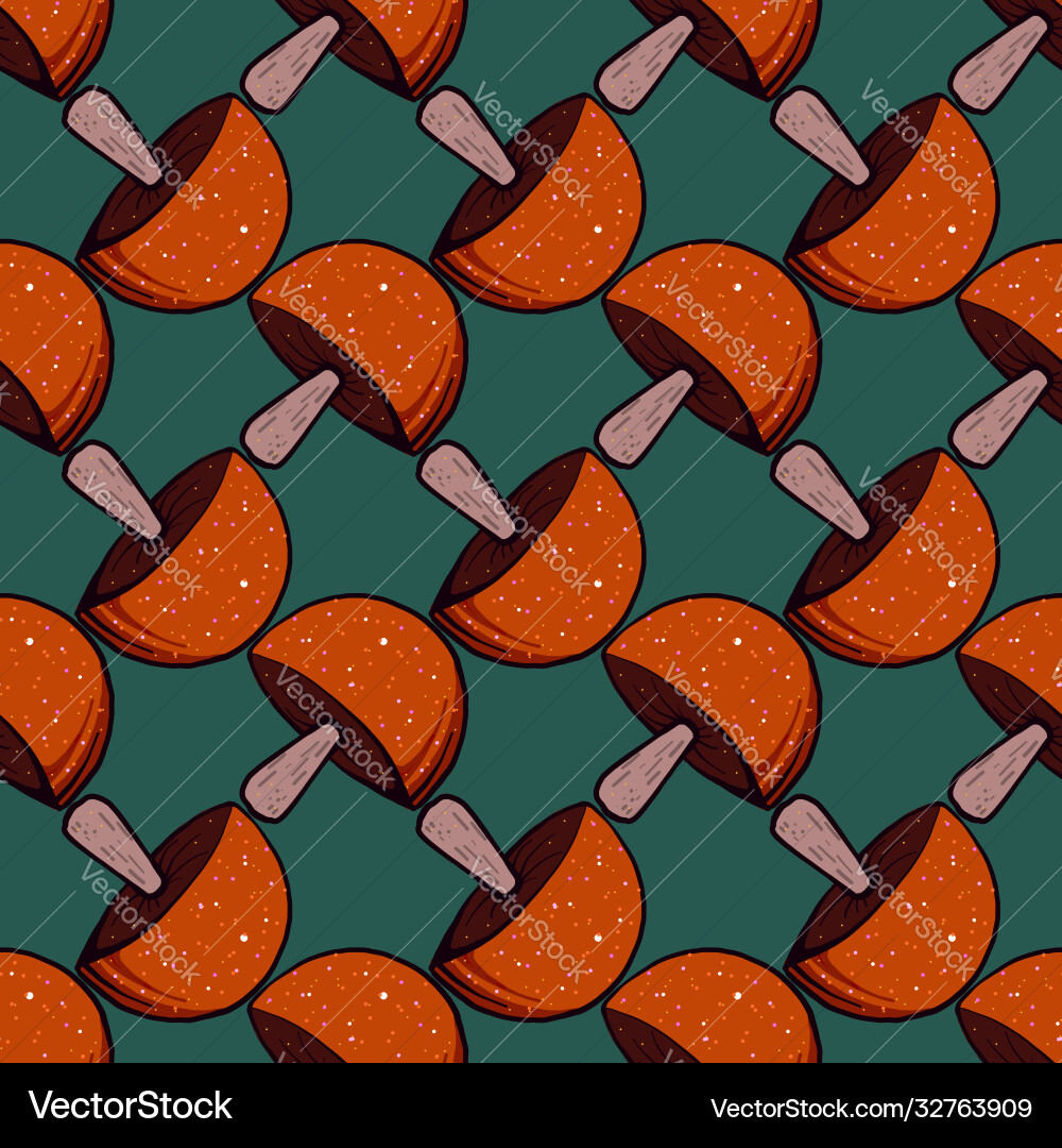 Red mushroom seamless pattern on dark background vector image