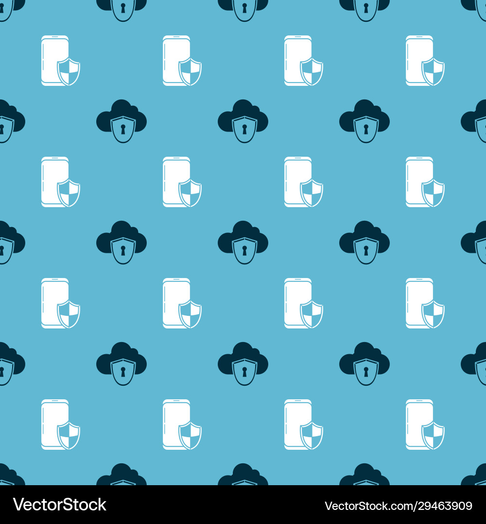 Set cloud and shield smartphone with security vector image