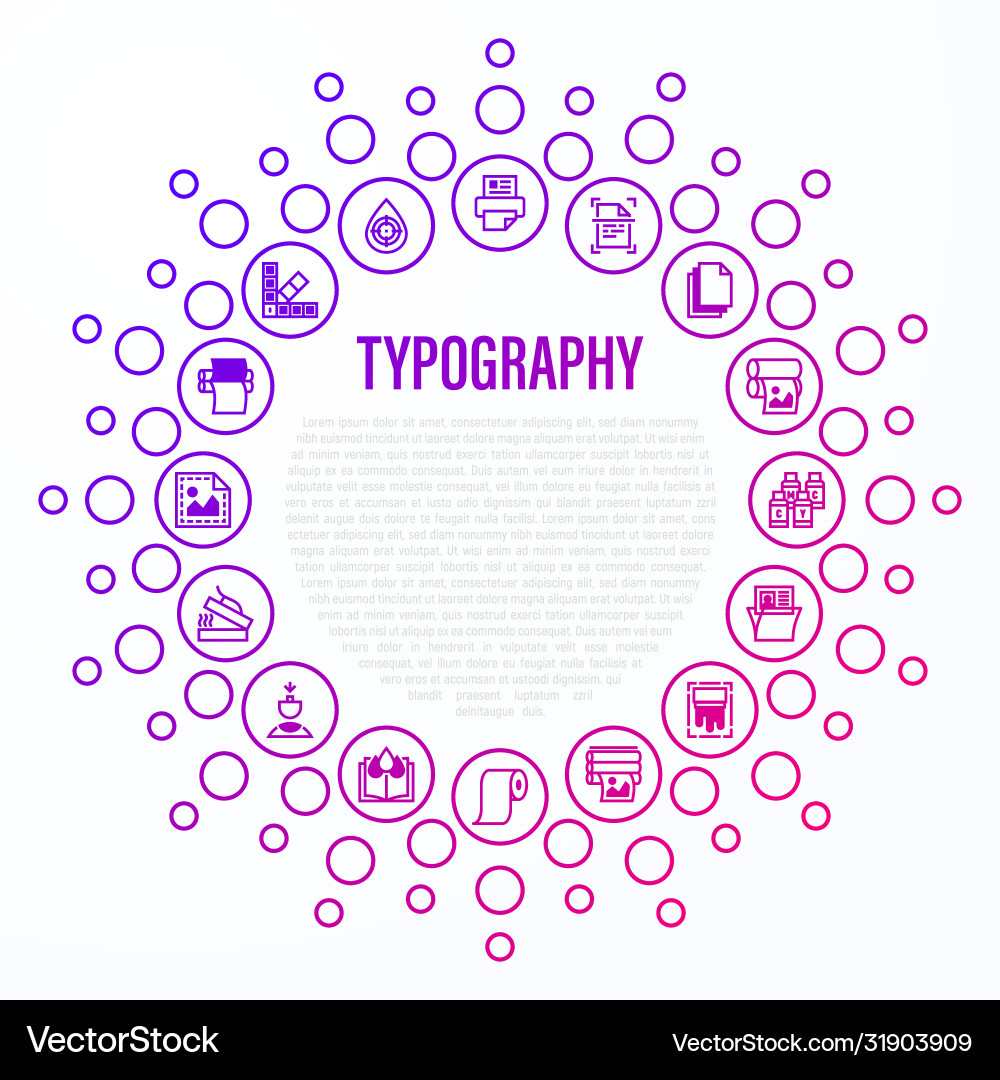 Typography polygraphy concept in circle shape Typography polygraphy concept in circle shape vector image