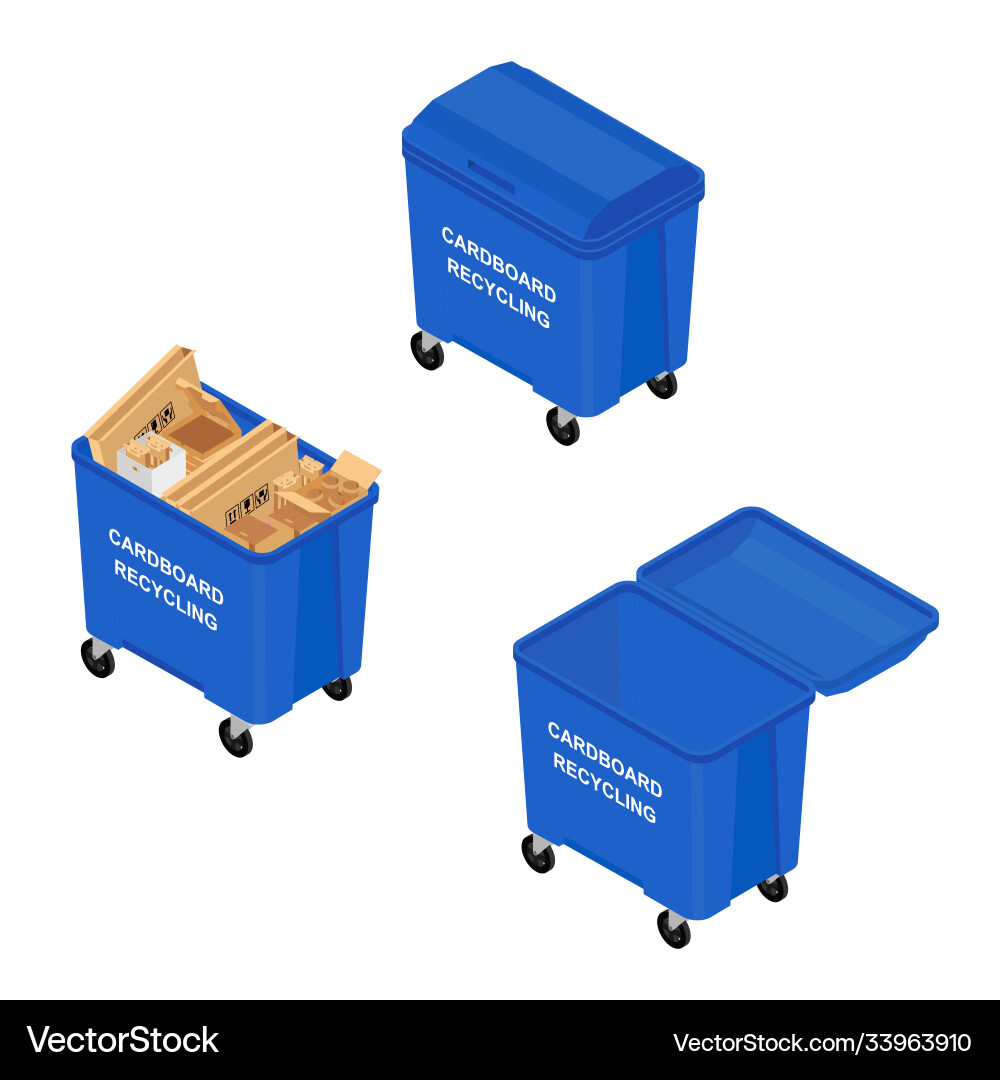 Blue can with sorted paper garbage icon Vector Image