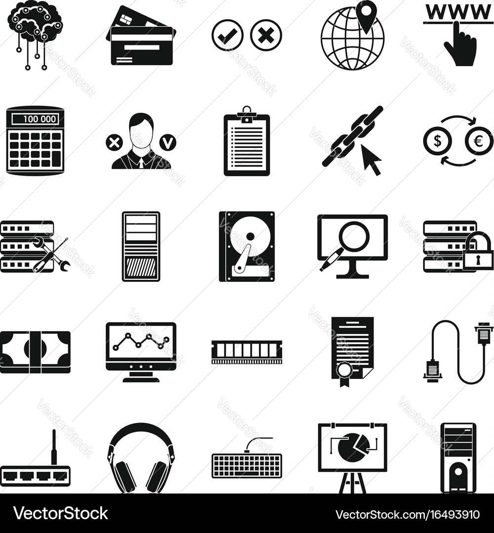 Computer server icons set simple style vector image