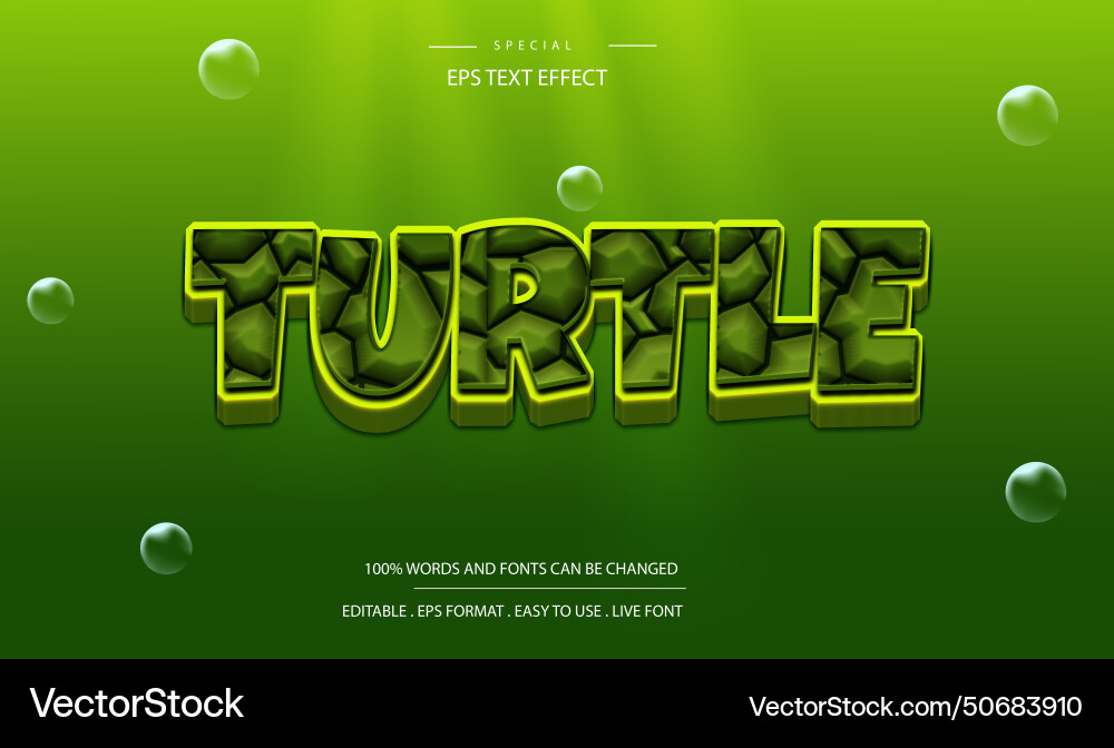 Editable text effect turtle style Editable text effect turtle style vector image