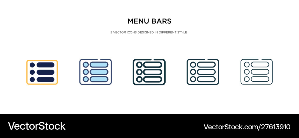 Menu bars icon in different style two colored vector image