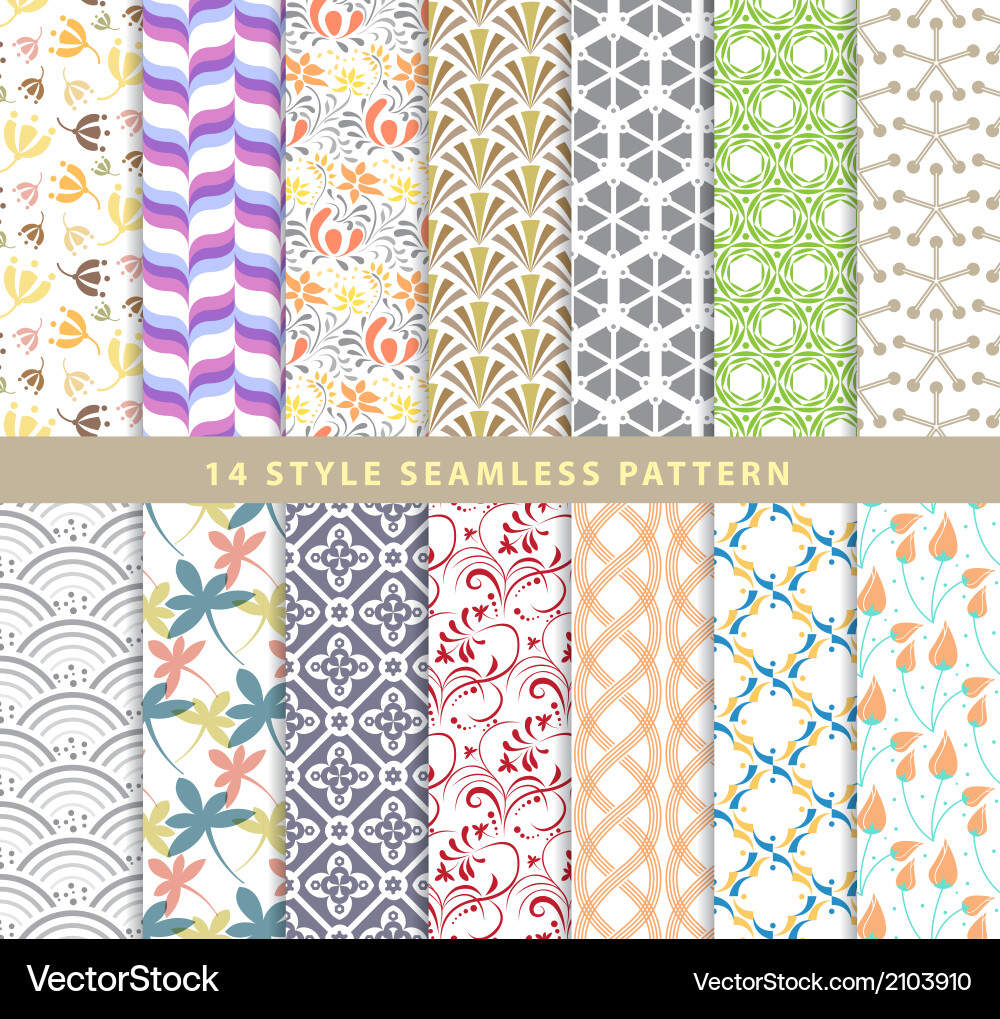 Set of various seamless pattern 14 style eps10 vector image