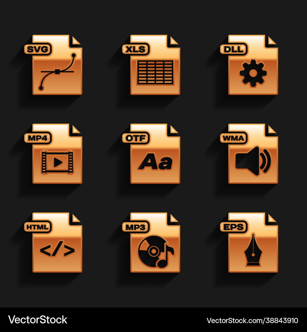 Set otf file document mp3 eps wma html mp4 Set otf file document mp3 eps wma html mp4 vector image