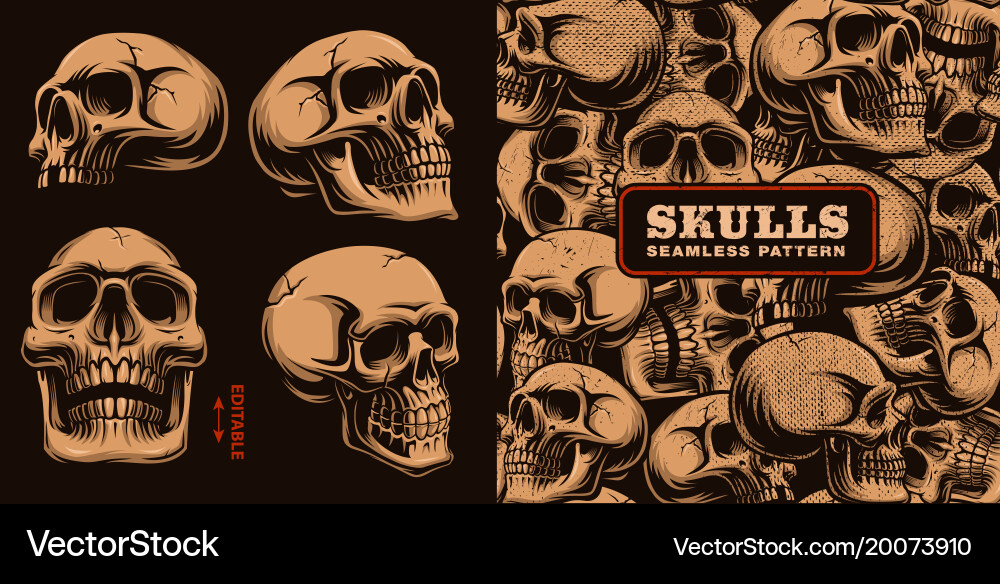 Skull Seamless Pattern - Dark Grunge vector image