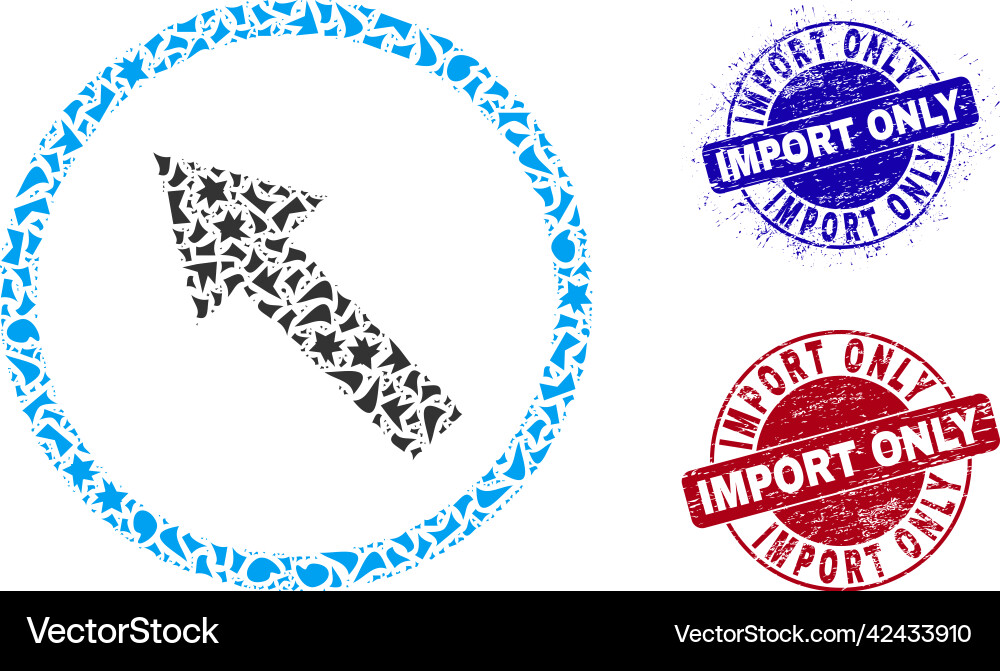 Up-left rounded arrow mosaic of debris with import Up-left rounded arrow mosaic of debris with import vector image