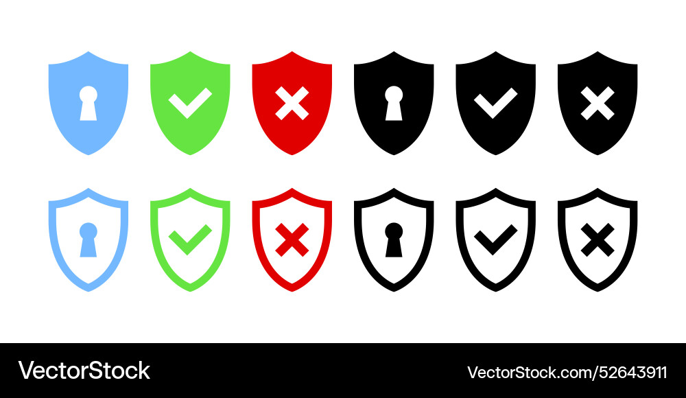 A set of shields with check mark and keyhole A set of shields with check mark and keyhole vector image