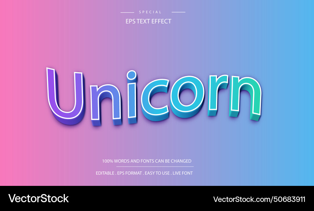 Editable text effect colorful unicorn style Vector Image