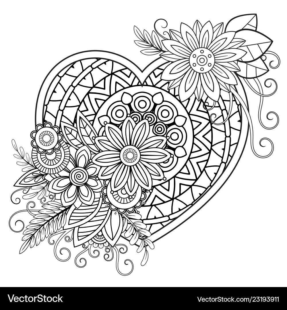 Floral Heart Coloring Page Vector Image