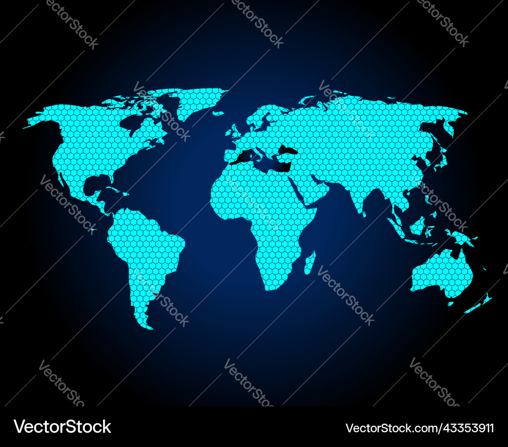 Honey comb or hexagon textured design of world map Vector Image