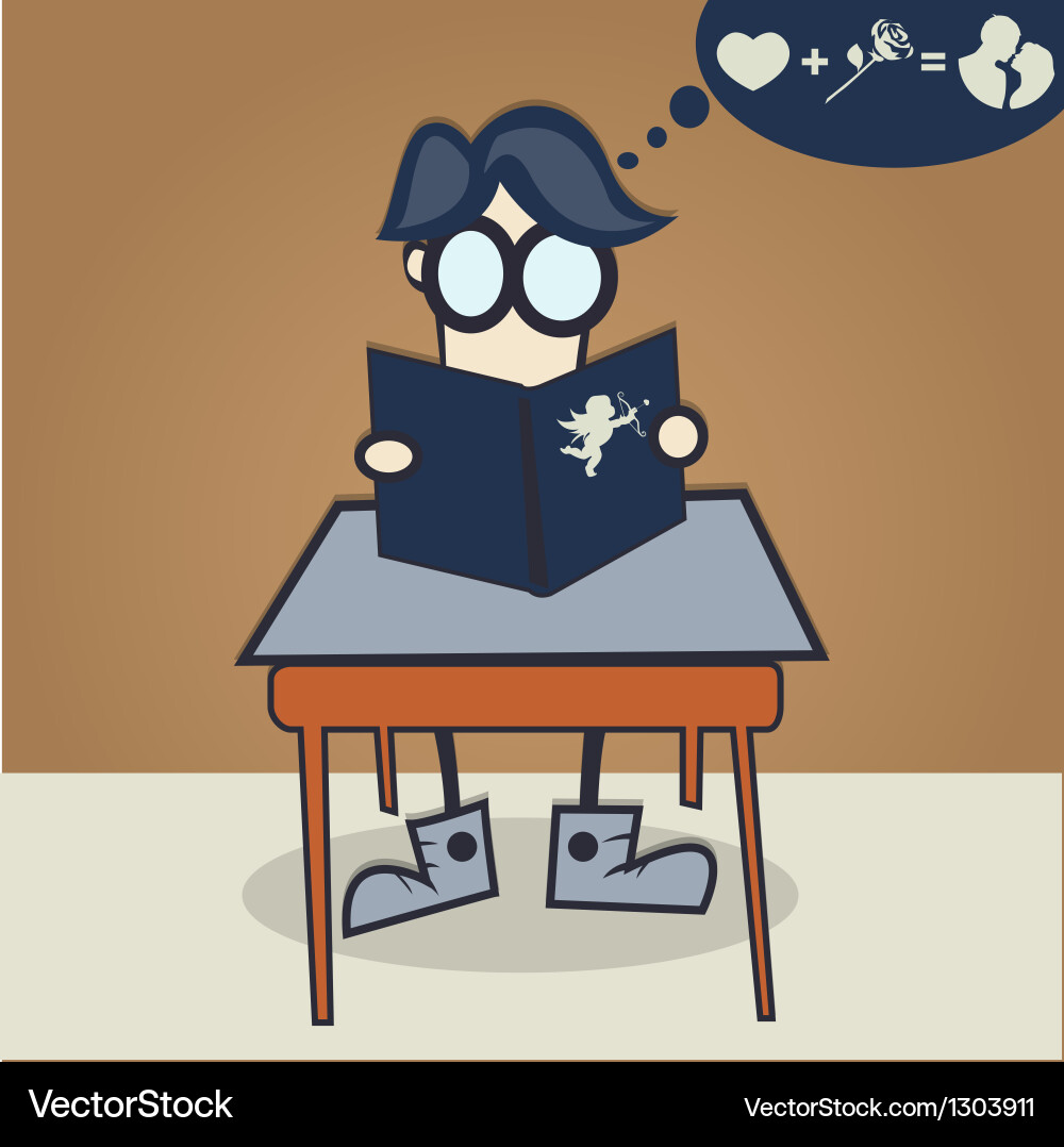 Nerd boy learn to get the girl vector image