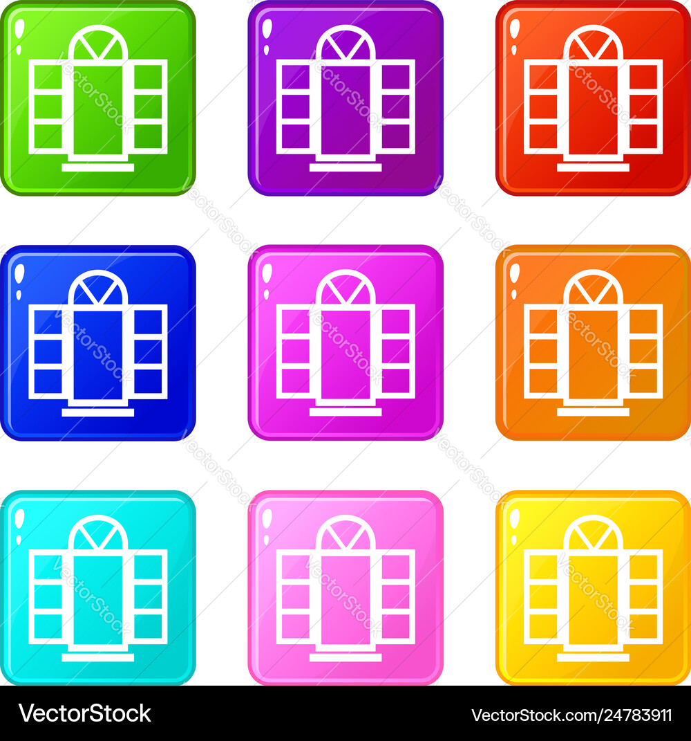 Open narrow window frame icons set 9 color Open narrow window frame icons set 9 color vector image