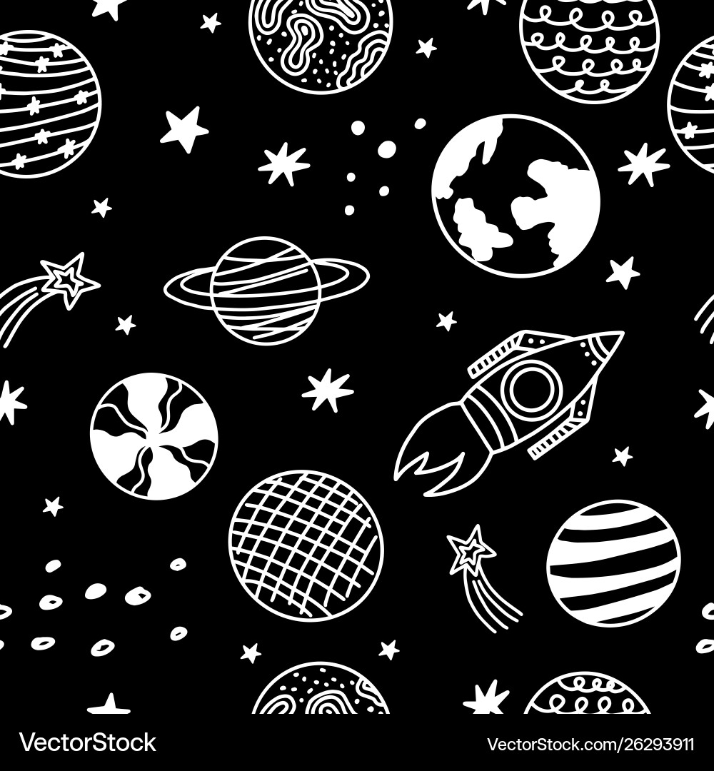 Seamless pattern with hand-drawn space elements Seamless pattern with hand-drawn space elements vector image