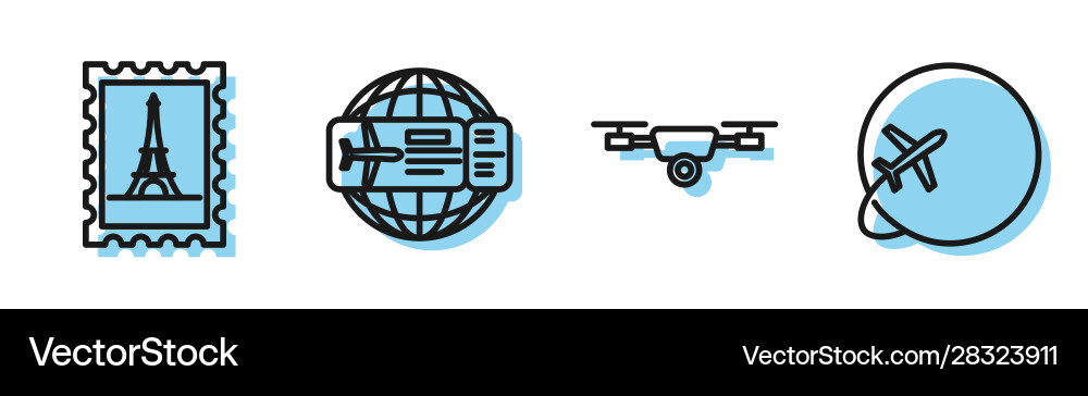 Set line drone flying with action video camera Set line drone flying with action video camera vector image