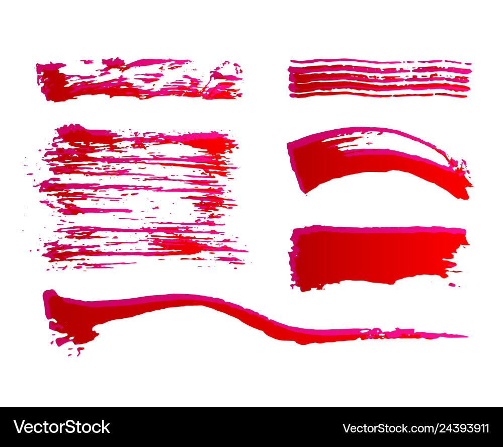 Set of hand painted red ink brush strokes grunge Vector Image
