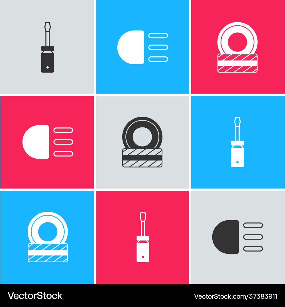 Set screwdriver high beam and car tire wheel icon Set screwdriver high beam and car tire wheel icon Vector Image