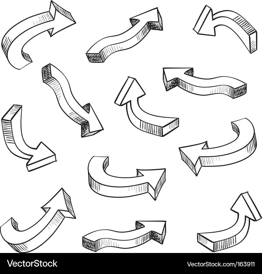 Sketchy 3D Arrows Set vector image