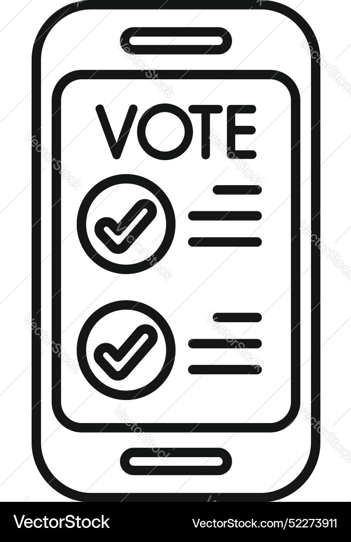 Smartphone showing online voting app with check Smartphone showing online voting app with check Vector Image