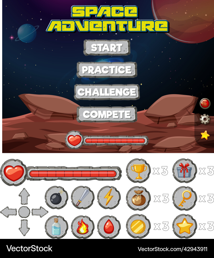 Space game background template and elements Space game background template and elements vector image