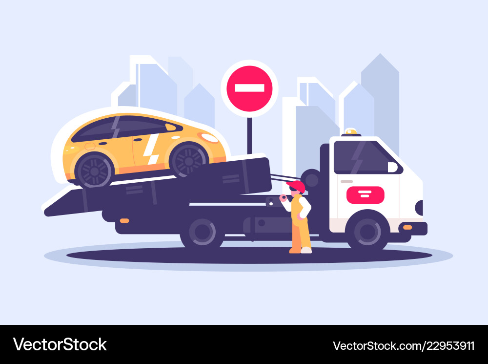 Tow truck city road assistance service evacuator Tow truck city road assistance service evacuator vector image