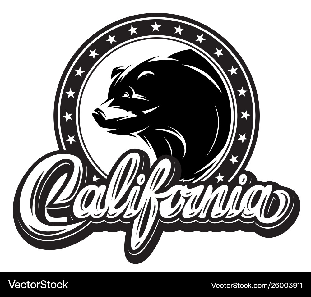 With california calligraphic lettering and bear – Royalty-Free Vector |  VectorStock, image size:1000x956