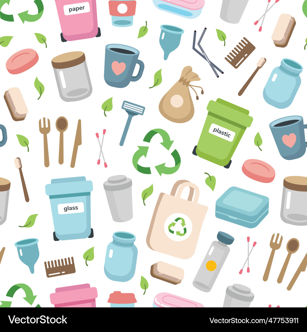 Zero waste concept seamless pattern with different Vector Image