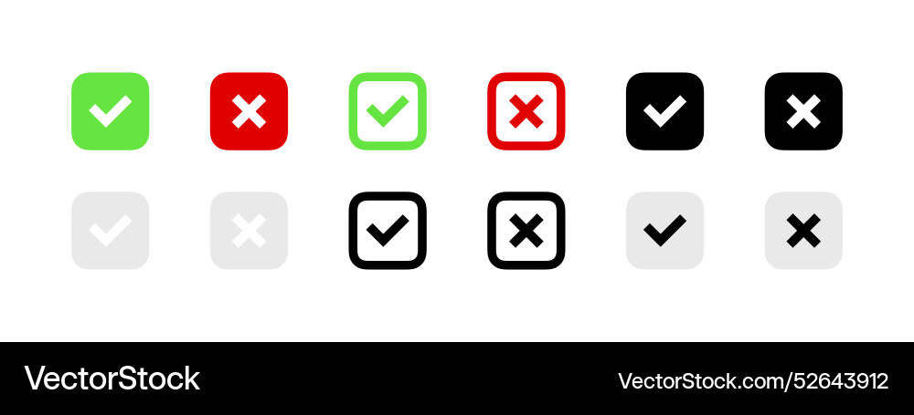 A set of icons with check mark and cross vector image