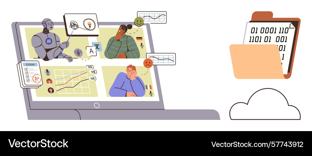 Ai-powered data analysis on virtual platform with Ai-powered data analysis on virtual platform with vector image