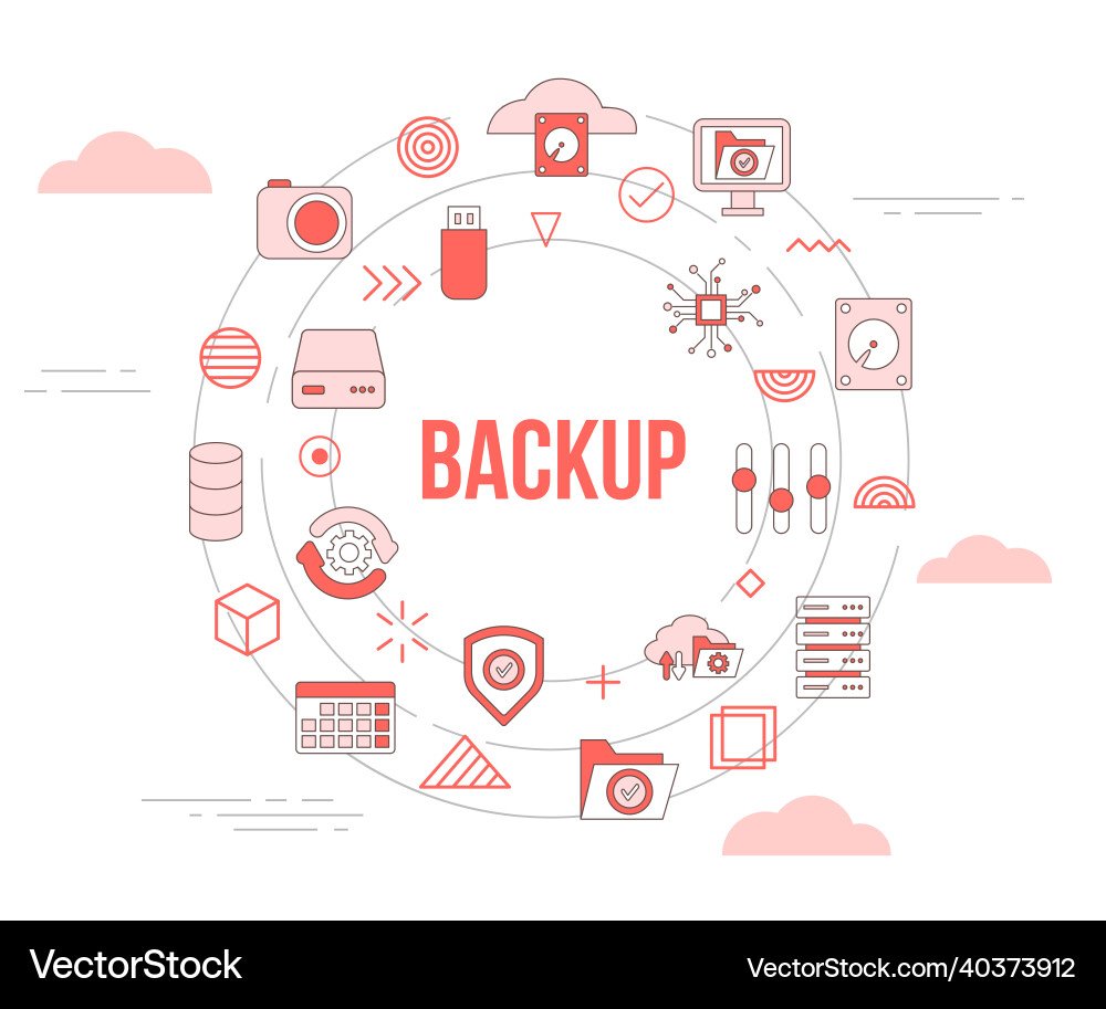 Backup concept with icon set template banner Backup concept with icon set template banner vector image