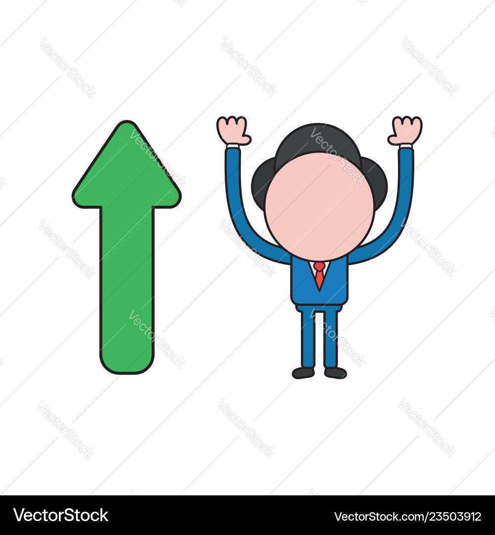 Businessman character with arrow moving up color Businessman character with arrow moving up color vector image