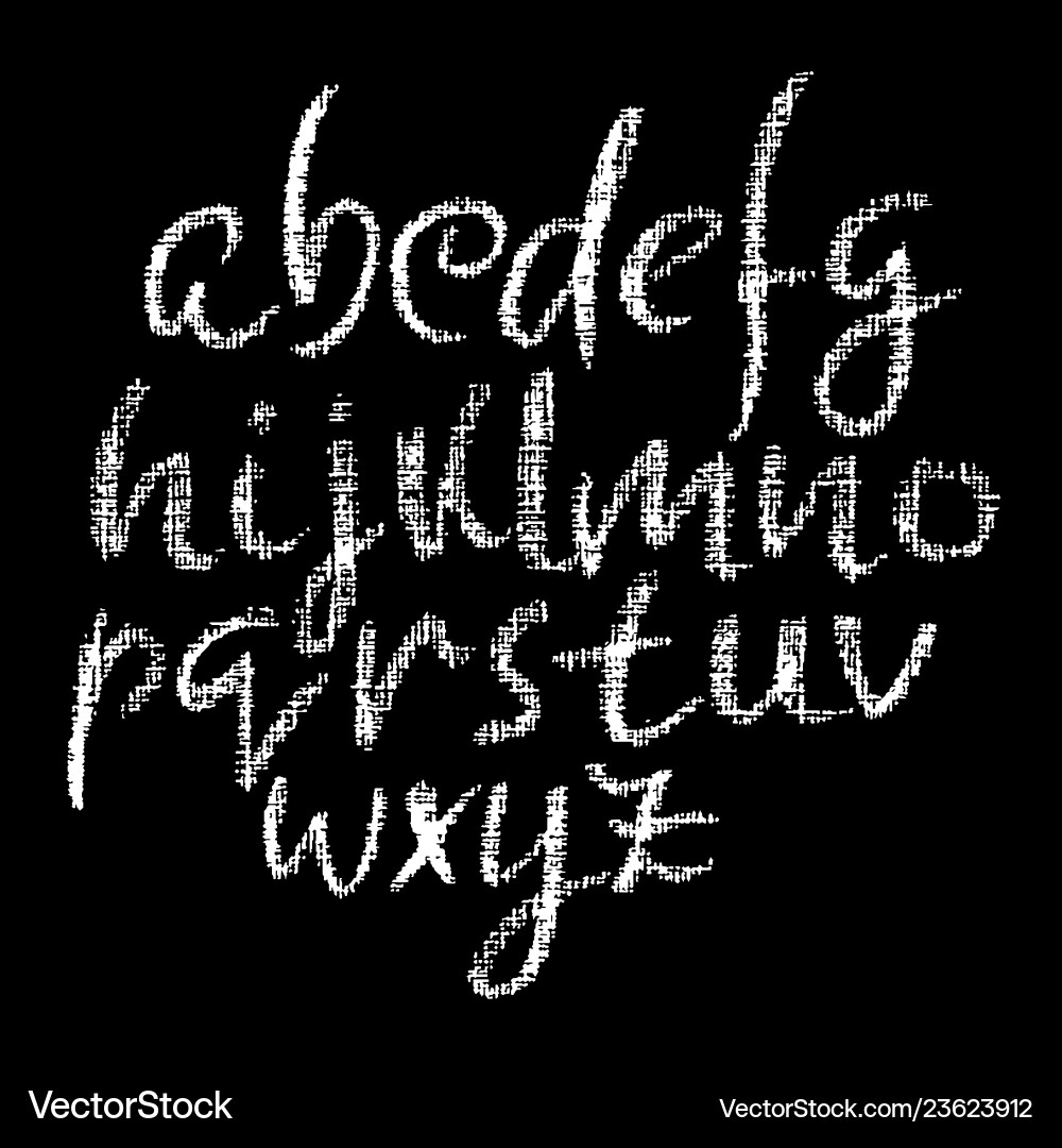 Chalk lower case font grunge script on chalkboard Vector Image