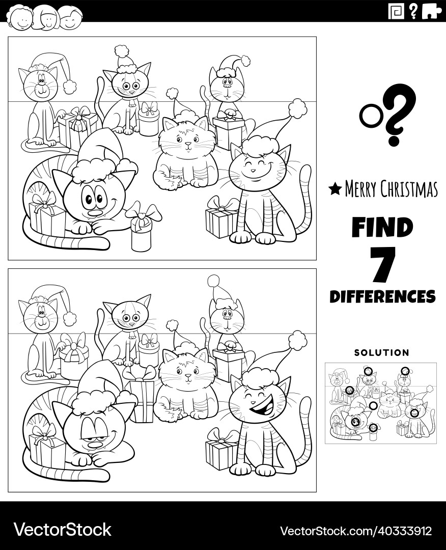 Differences game with cats on christmas time Differences game with cats on christmas time vector image