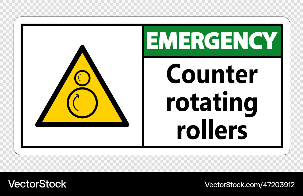 Emergency counter rotating rollers sign Emergency counter rotating rollers sign Vector Image