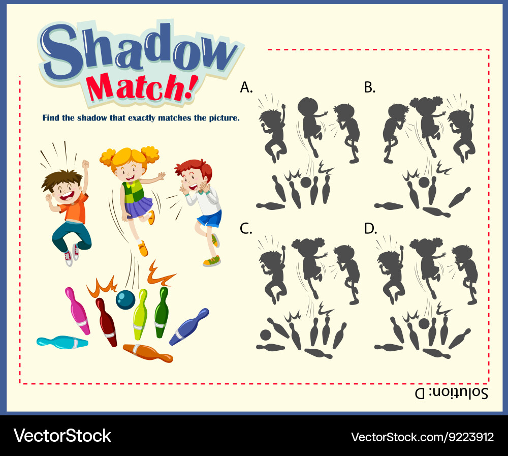 Game template for shadow matching with bowling vector image