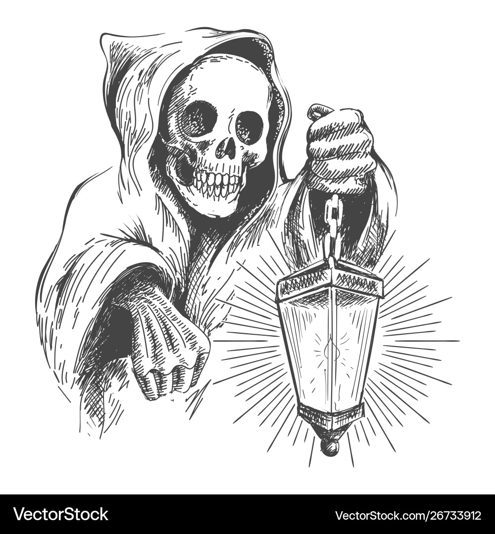 Hooded Skull with Lantern vector image