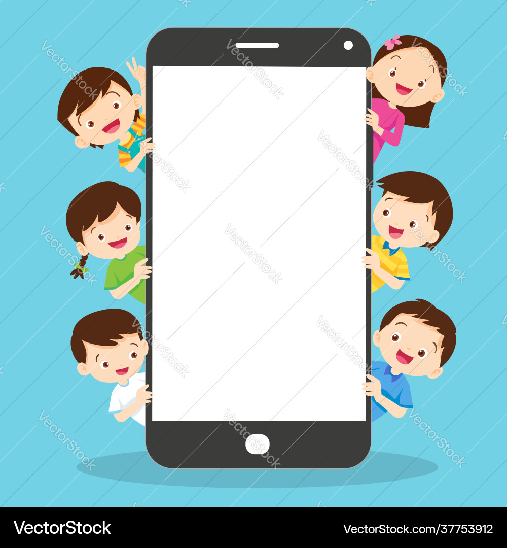 Kinder und Smartphone mit Kopierraum zurück Kinder und Smartphone mit Kopierraum zurück vektorbild