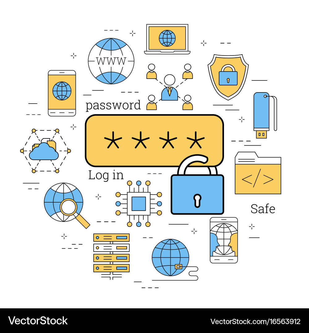 Linear concept of safe using internet Vector Image