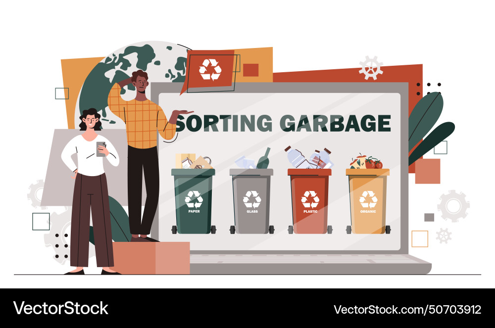 People sorting garbage People sorting garbage Vector Image