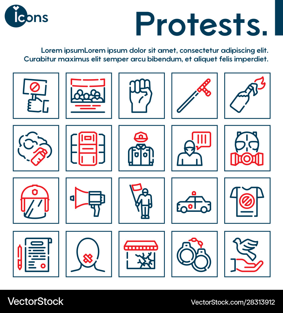 Protests items color linear icons set Protests items color linear icons set vector image