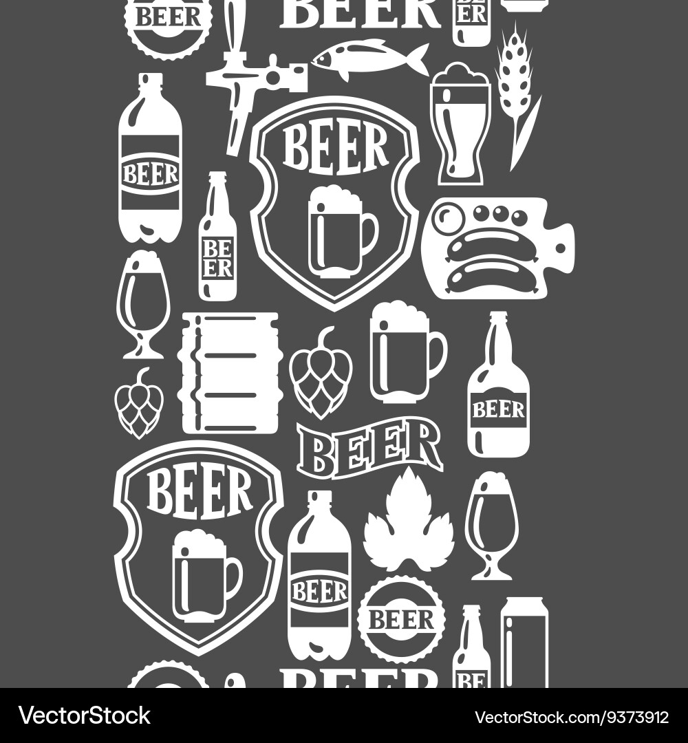 Seamless pattern with beer icons and objects vector image