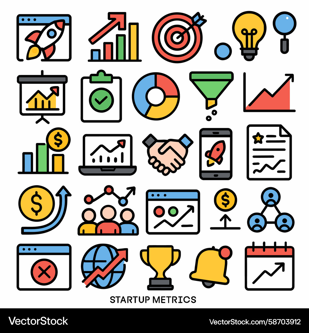 Startup metrics icons set Vector Image