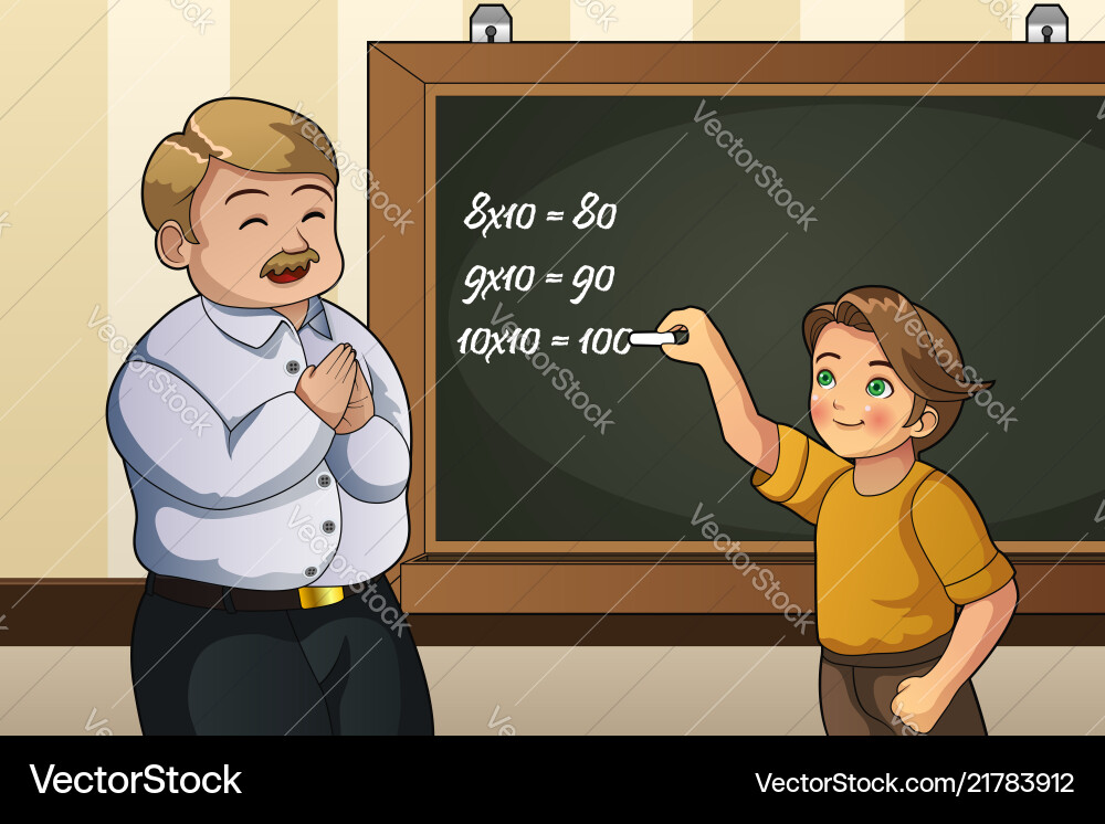 Student solving math problem in class vector image