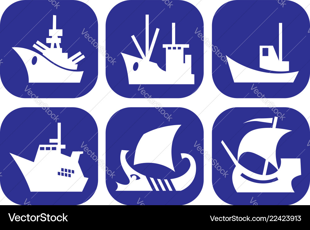 A set of icons with images different ships vector image