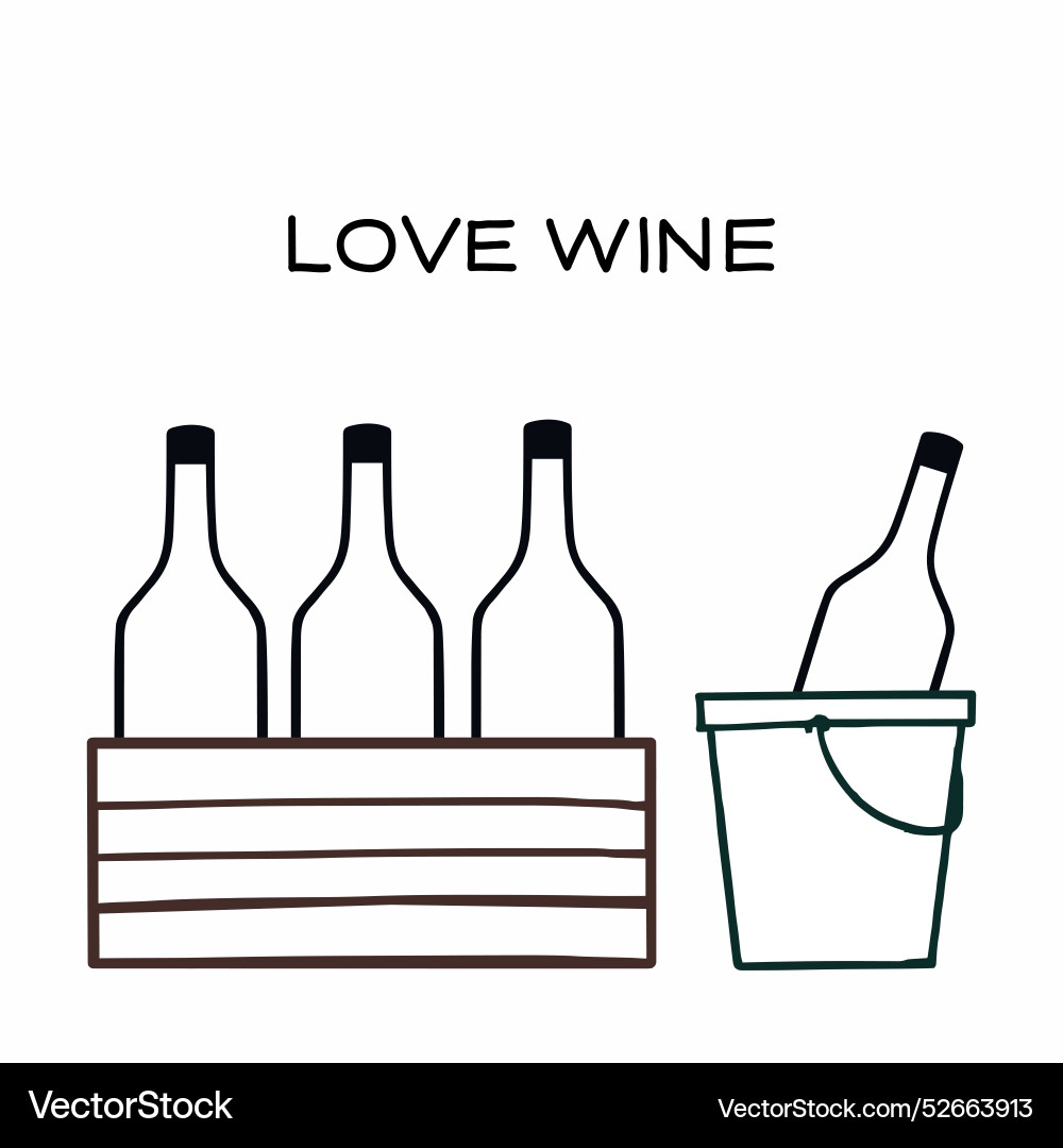 Bottles of wine in a crate and bucket Bottles of wine in a crate and bucket vector image