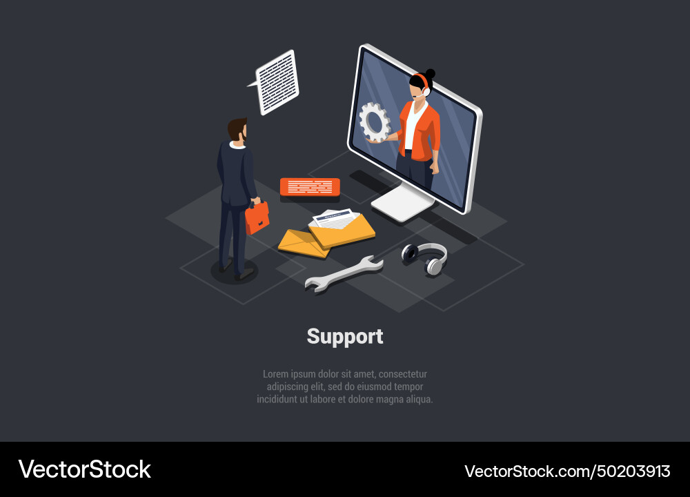 Concept of call center technical support 24 7 Concept of call center technical support 24 7 vector image